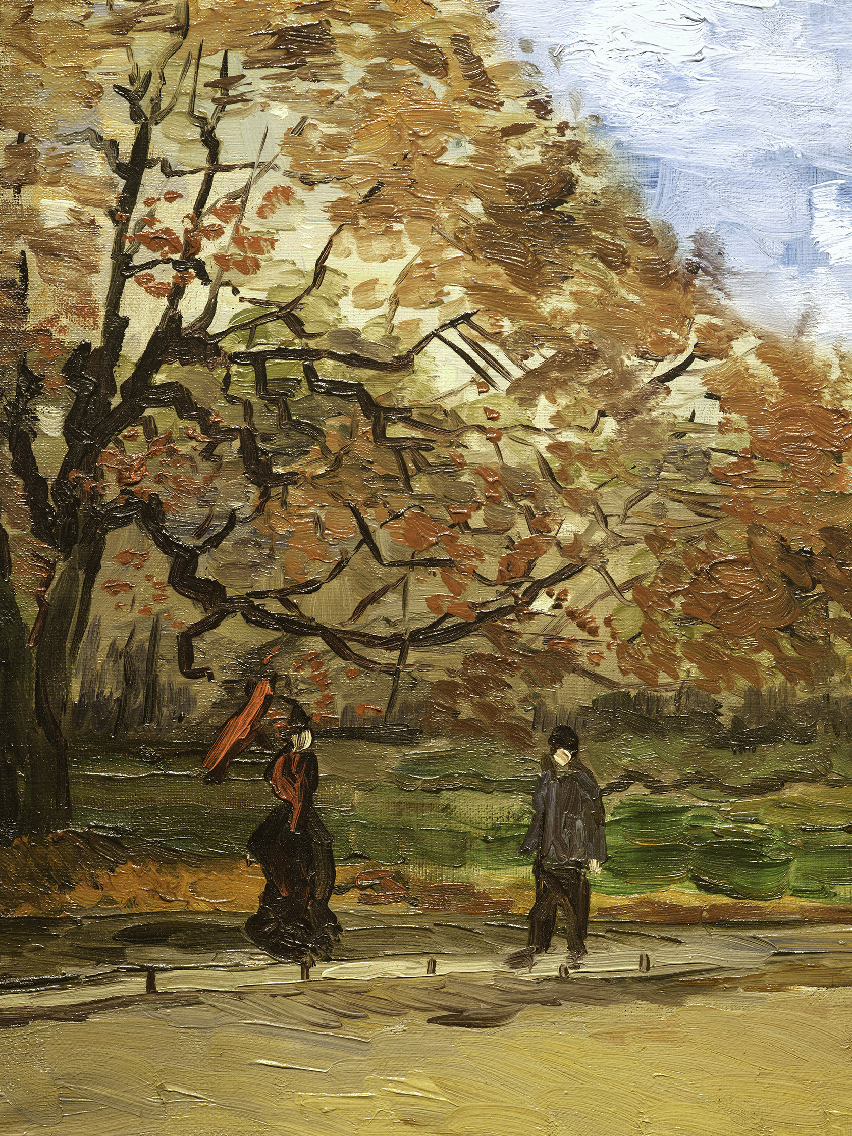 Detail view of Vincent Van Gogh's painting titled View of a Park in Paris