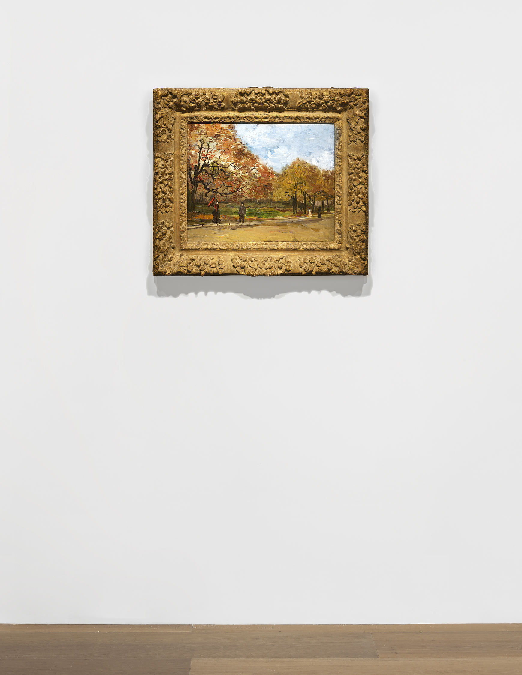 Installation view of Vincent Van Gogh's painting titled View of a Park in Paris