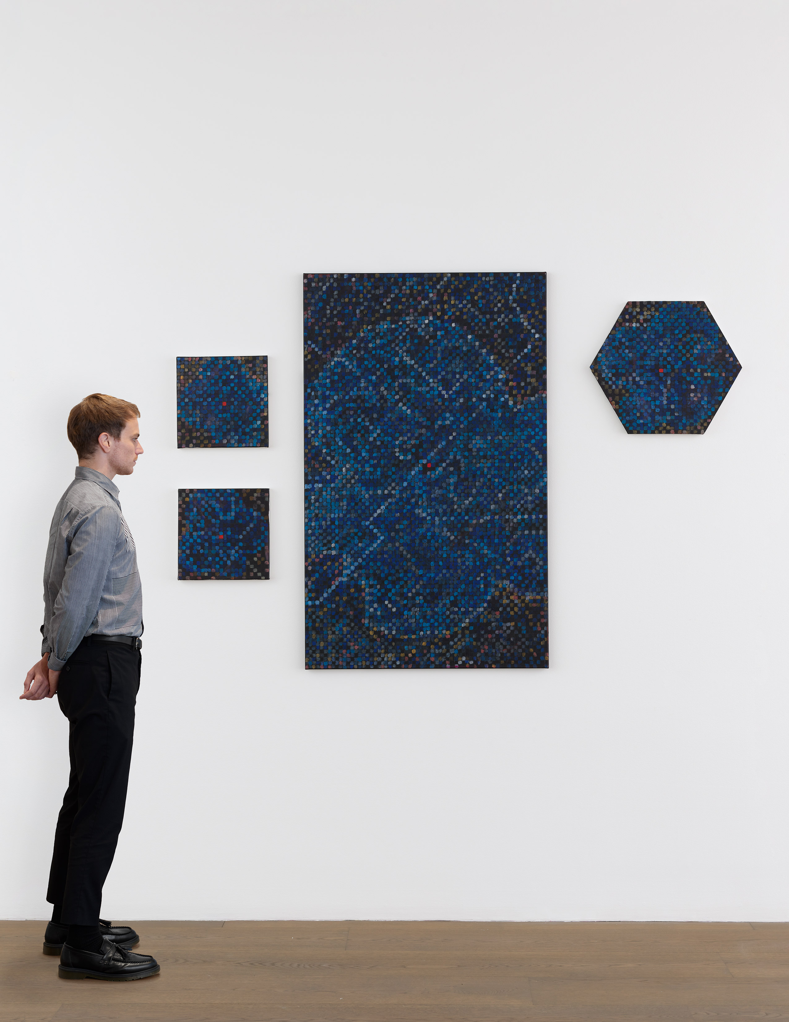 Scale view of Jutta Koether's Nedd You Everyday (Bluesed Grid Series, Flower Theme)