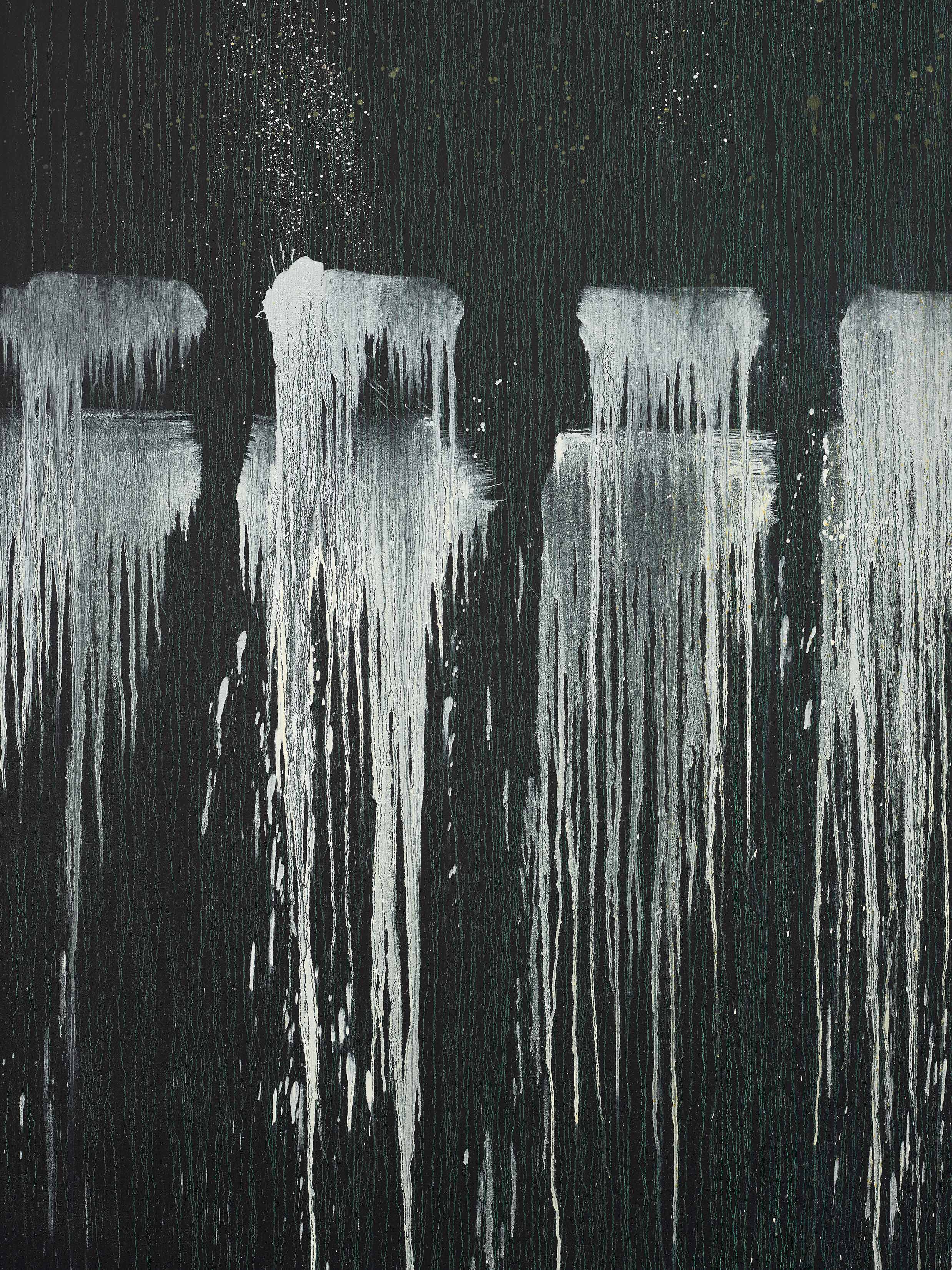 Detail view of Pat Steir's painting Between the Trees