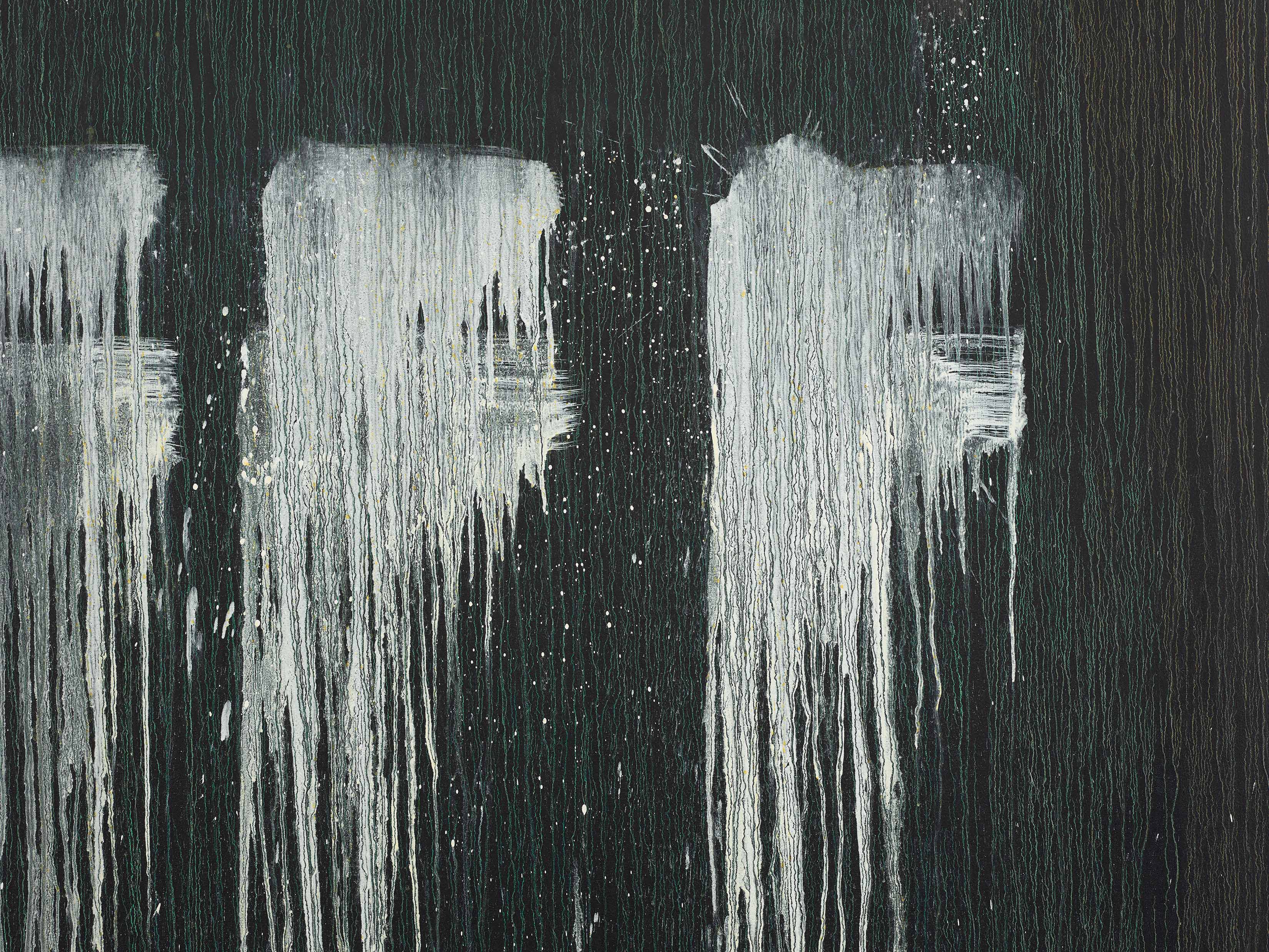 Detail view of Pat Steir's painting Between the Trees