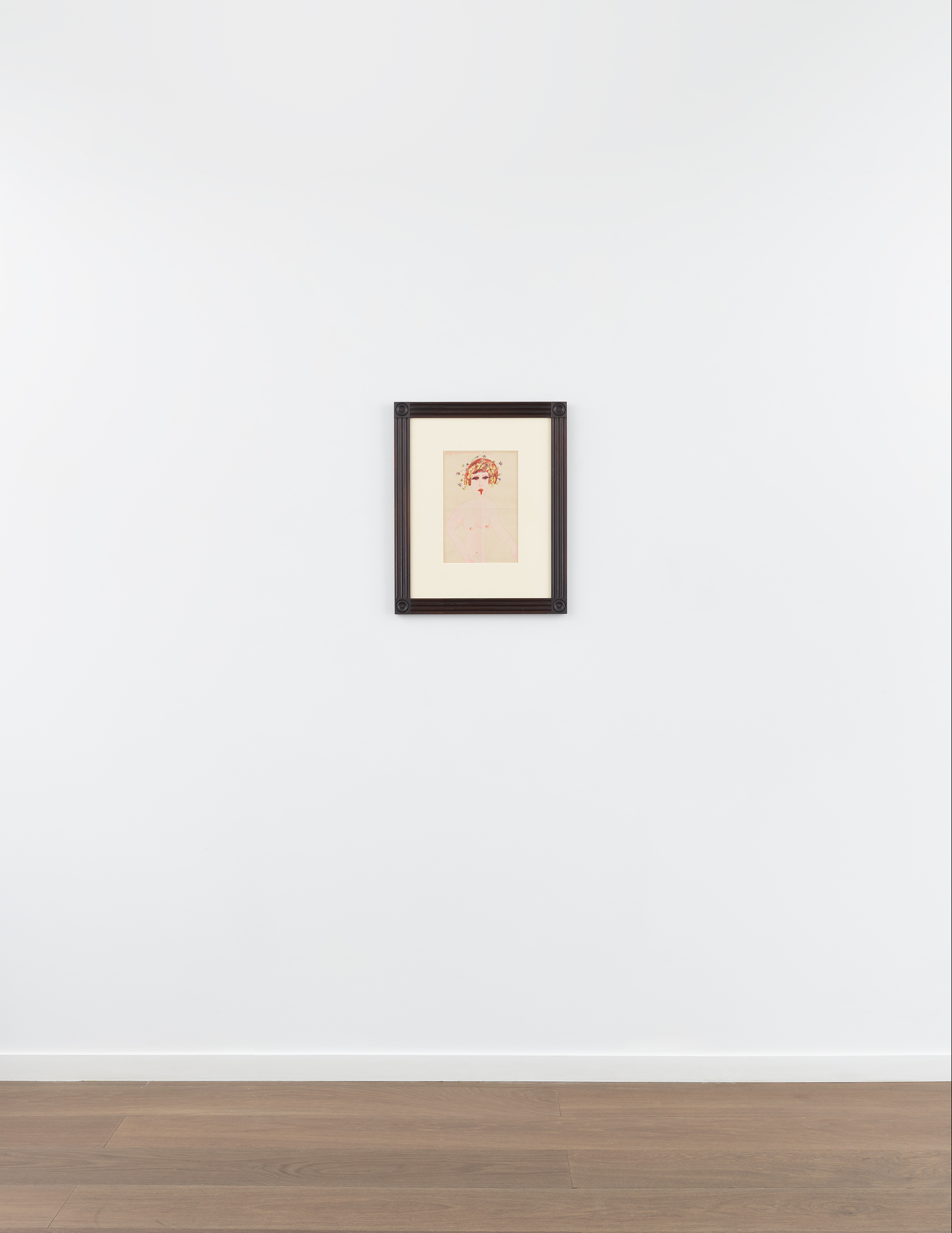 Installation view of Carol Rama's pencil and watercolor painting Senza titolo