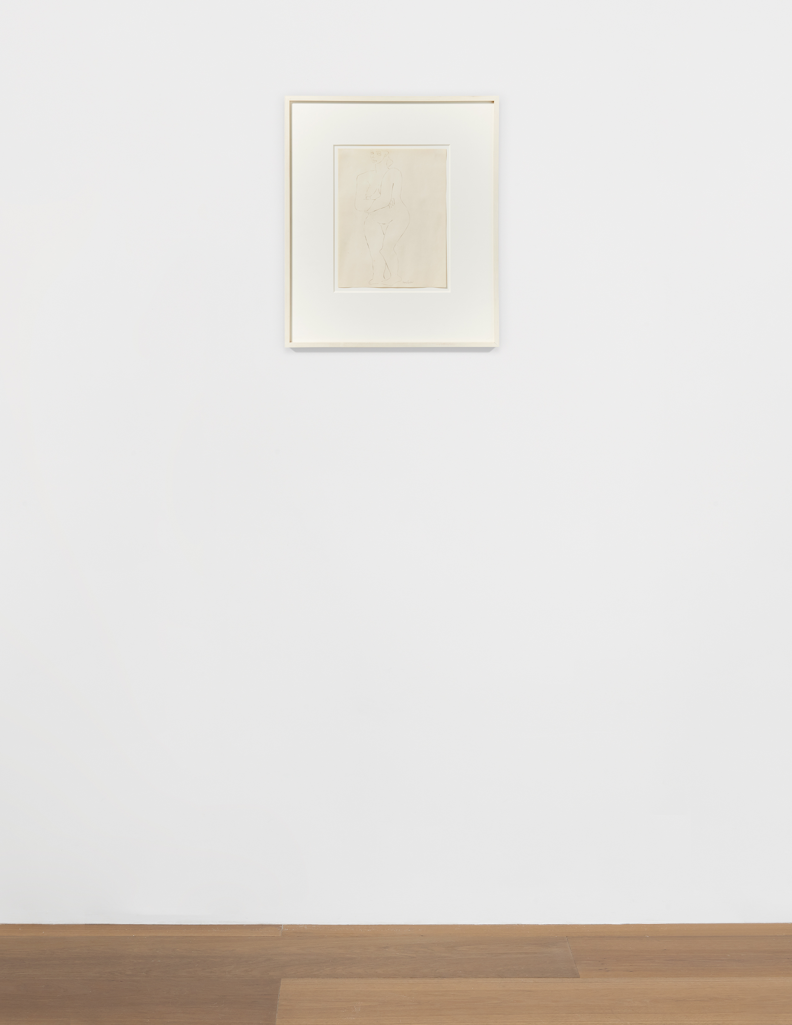 Installation view of Louise Nevelson's pancil on paper drawing Female Nude