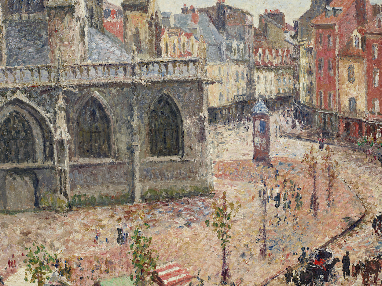 Detail view of Camille Pissarro's painting LÉglise Saint Jacques Dieppe temps pluvieux matin