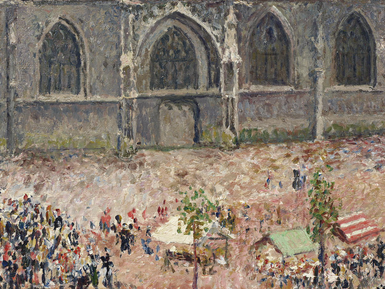 Detail view of Camille Pissarro's painting LÉglise Saint Jacques Dieppe temps pluvieux matin