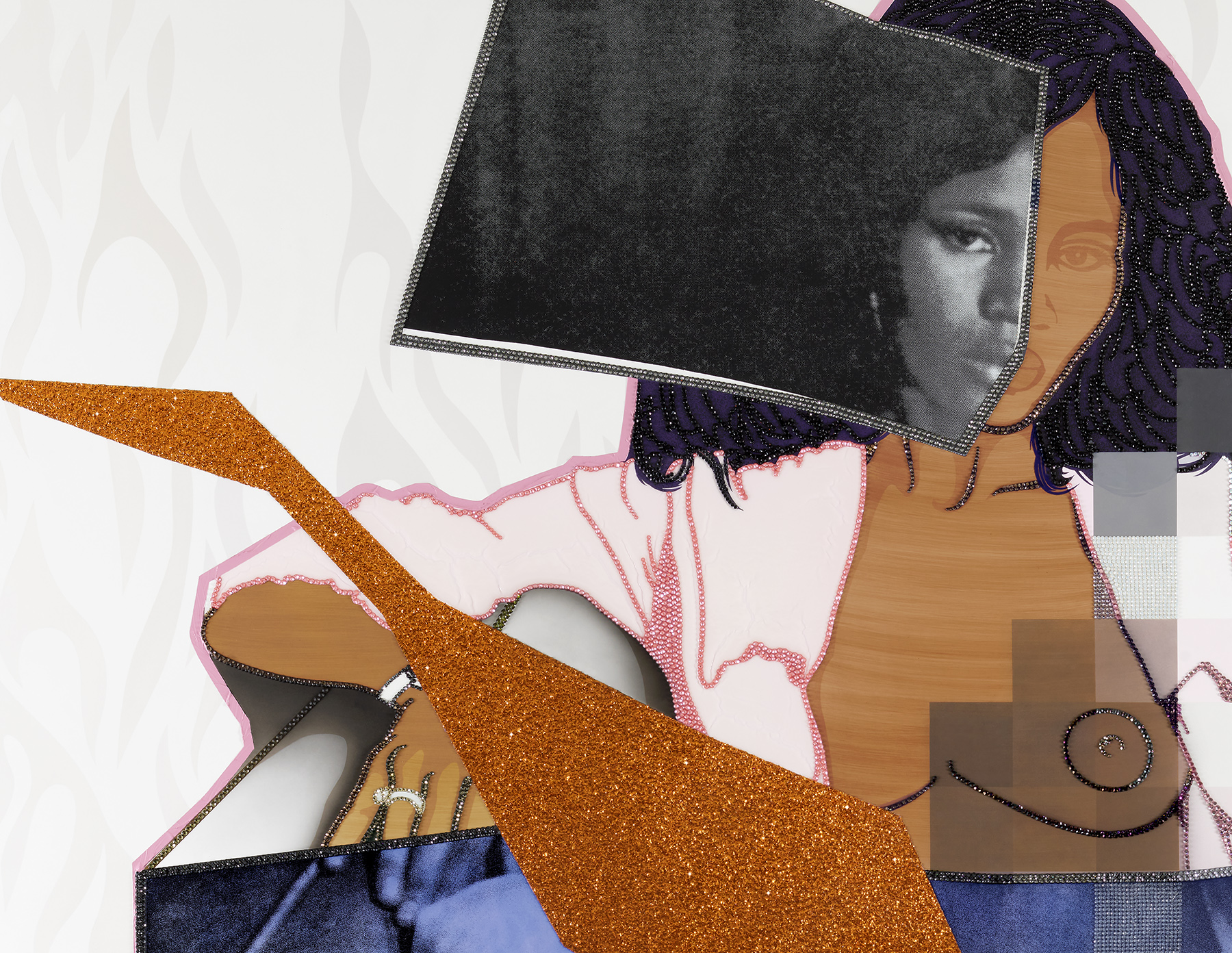 Detail view of Mickalene Thomas's painting September 1977