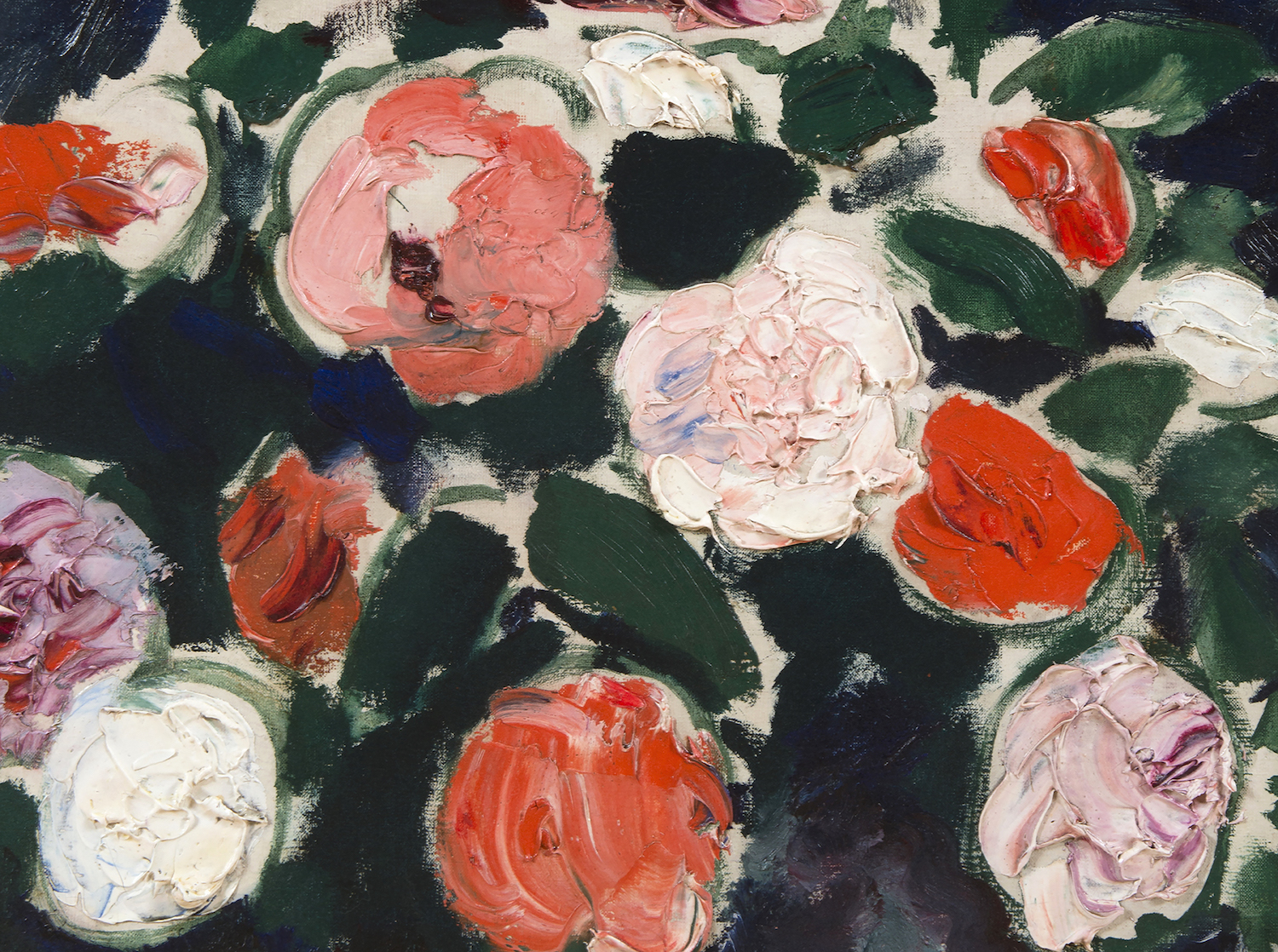 Detail view of Kees Van Dongen painting Camelias