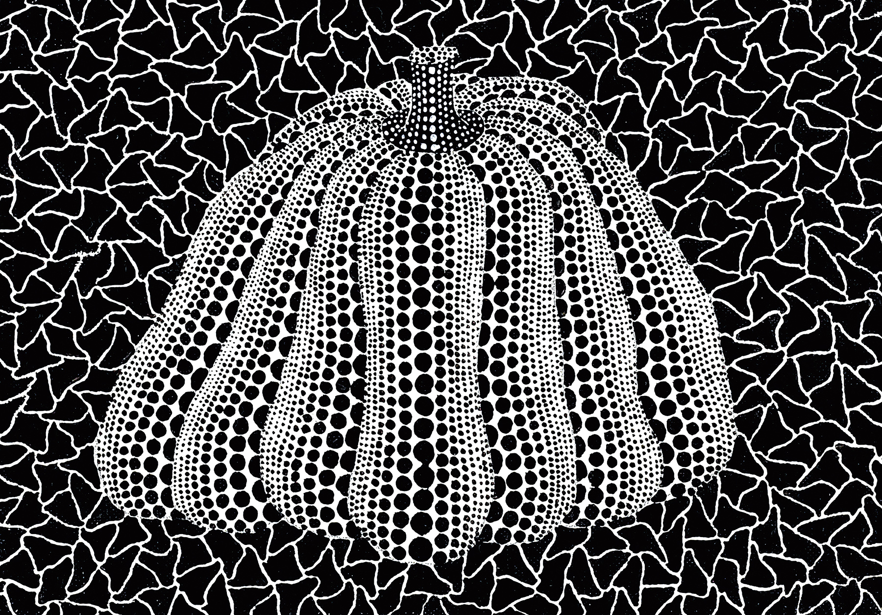 Detail view of Yayoi Kusama's painting Pumpkin