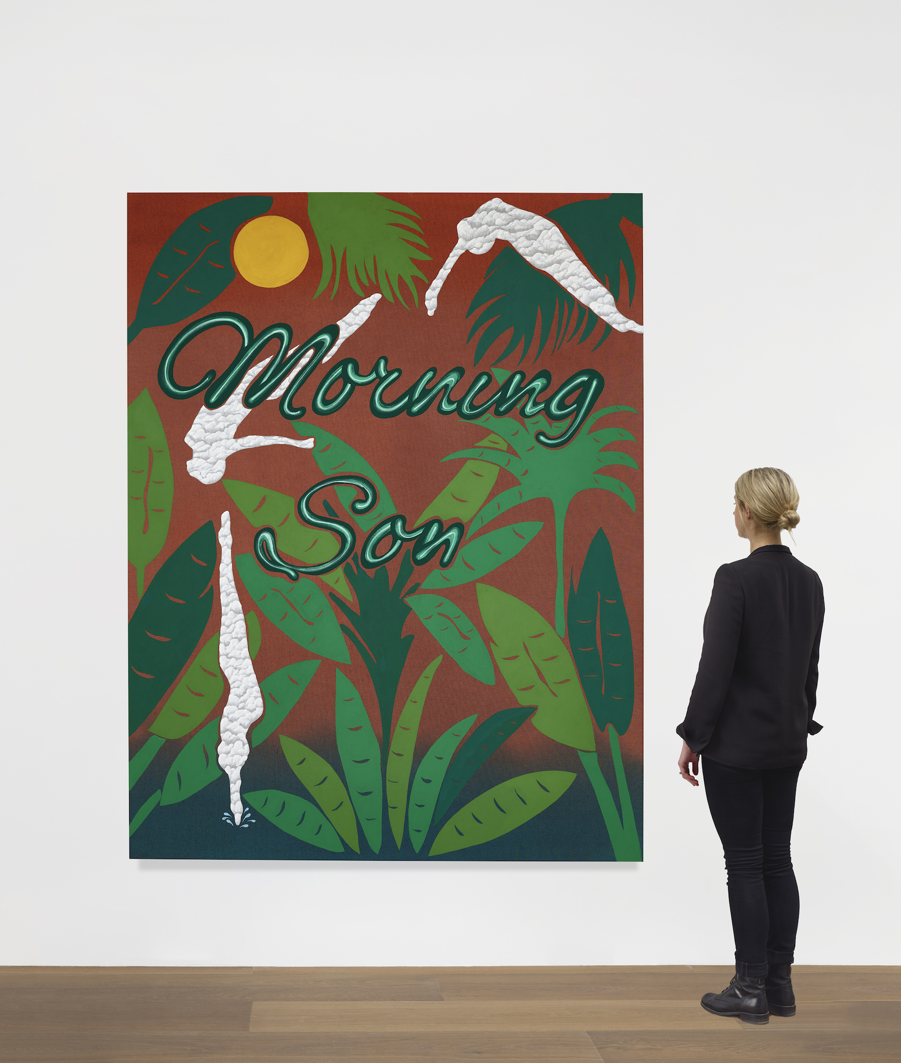 Scale view of Joel Mesler's painting Untitled (Morning Son)