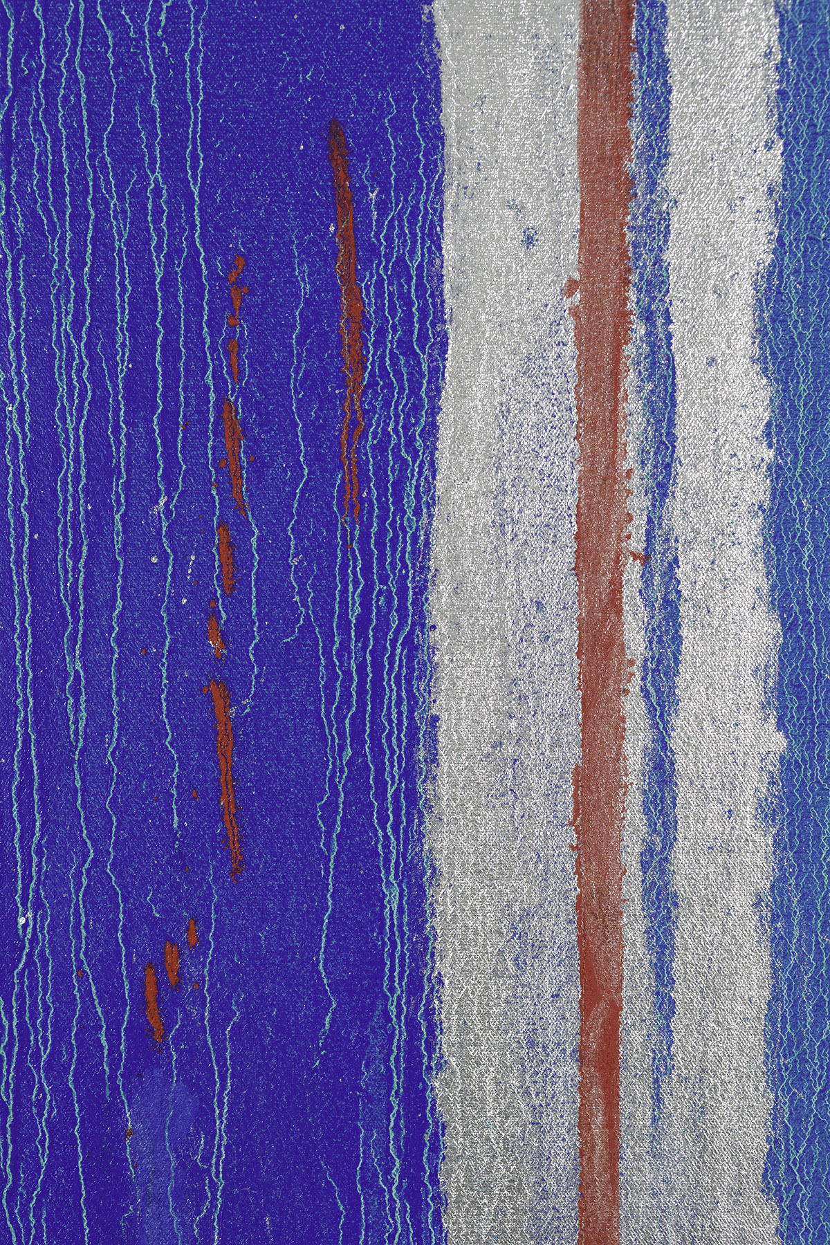 Detail view of Pat Steir's painting Two Blues