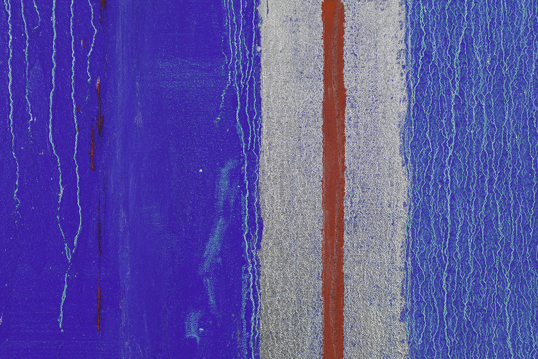 Detail view of Pat Steir's painting Two Blues