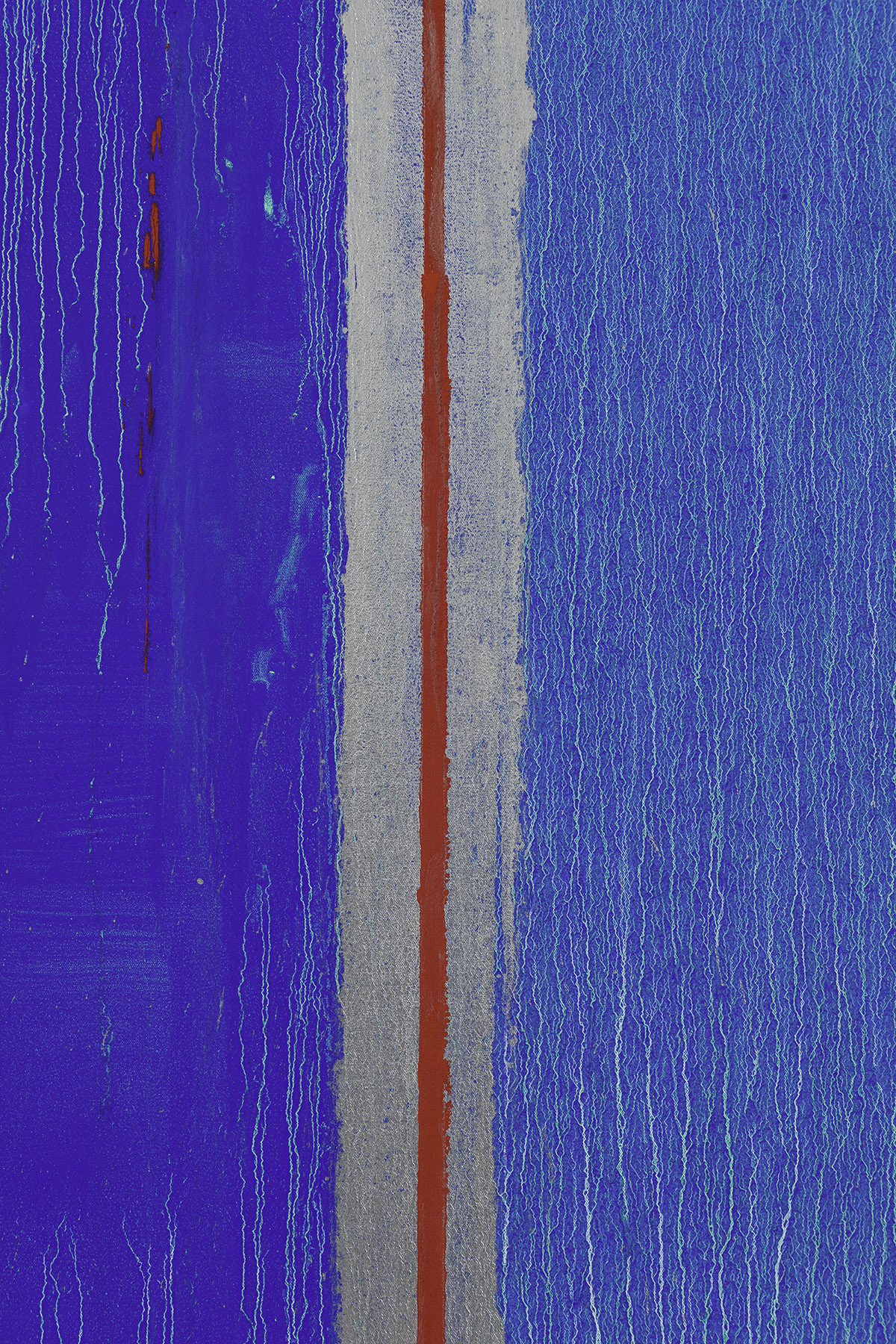 Detail view of Pat Steir's painting Two Blues