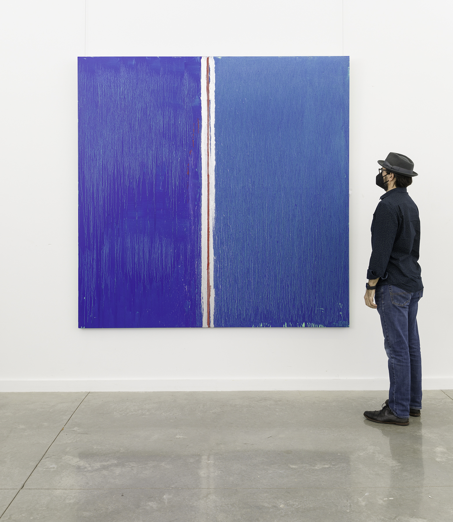 Scale view of Pat Steir's painting Two Blues