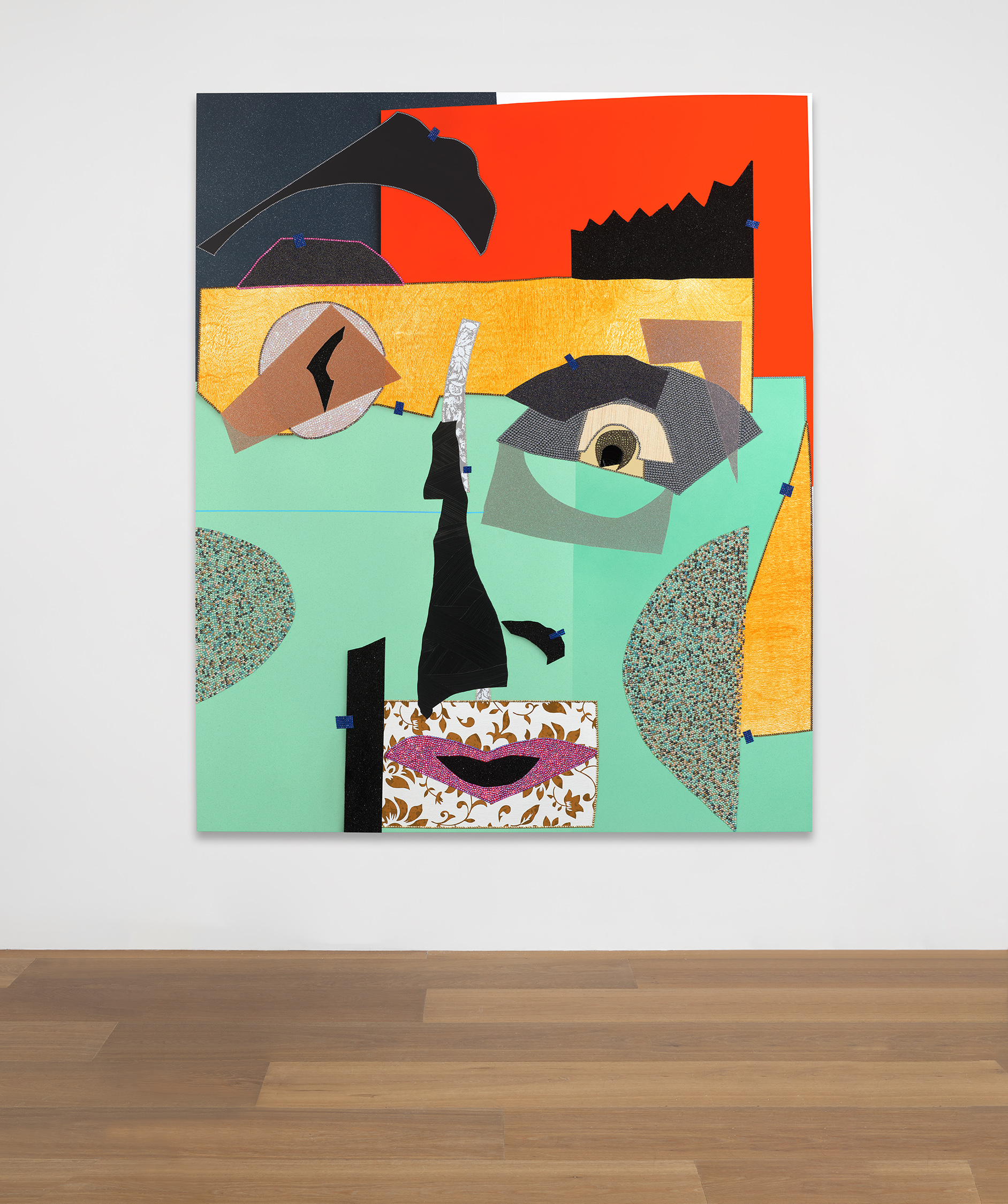 Installation view of Mickalene Thomas's painting Tete de Femme #3