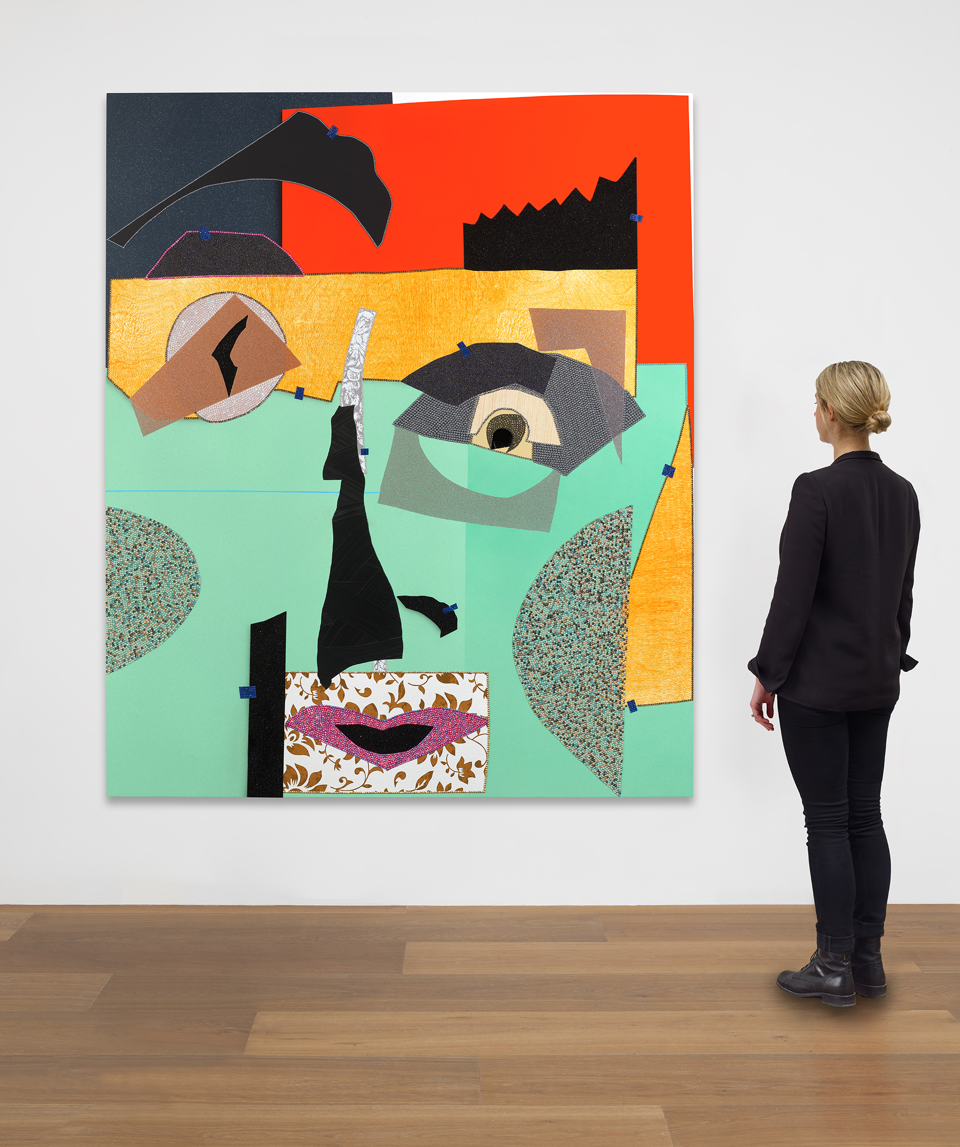 Scale view of Mickalene Thomas's painting Tete de Femme #3