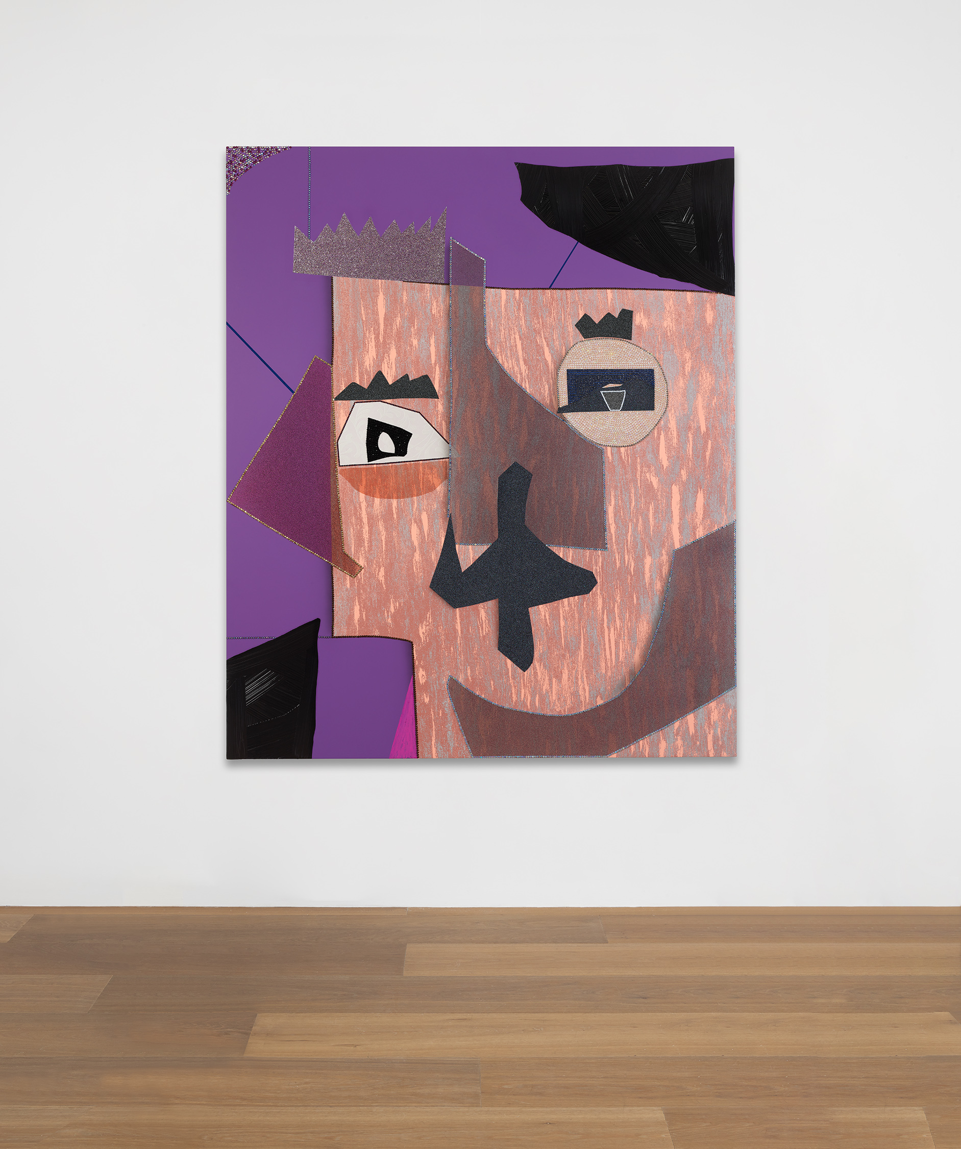 Installation view of Mickalene Thomas's painting Tete de Femme #4