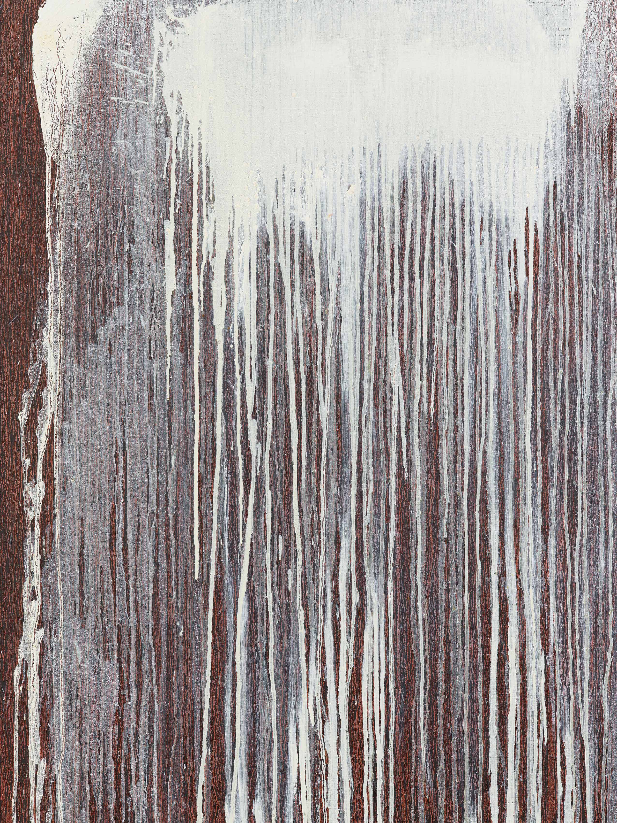 Detail view of Pat Steir's painting Florida Waterfall Mark Curve