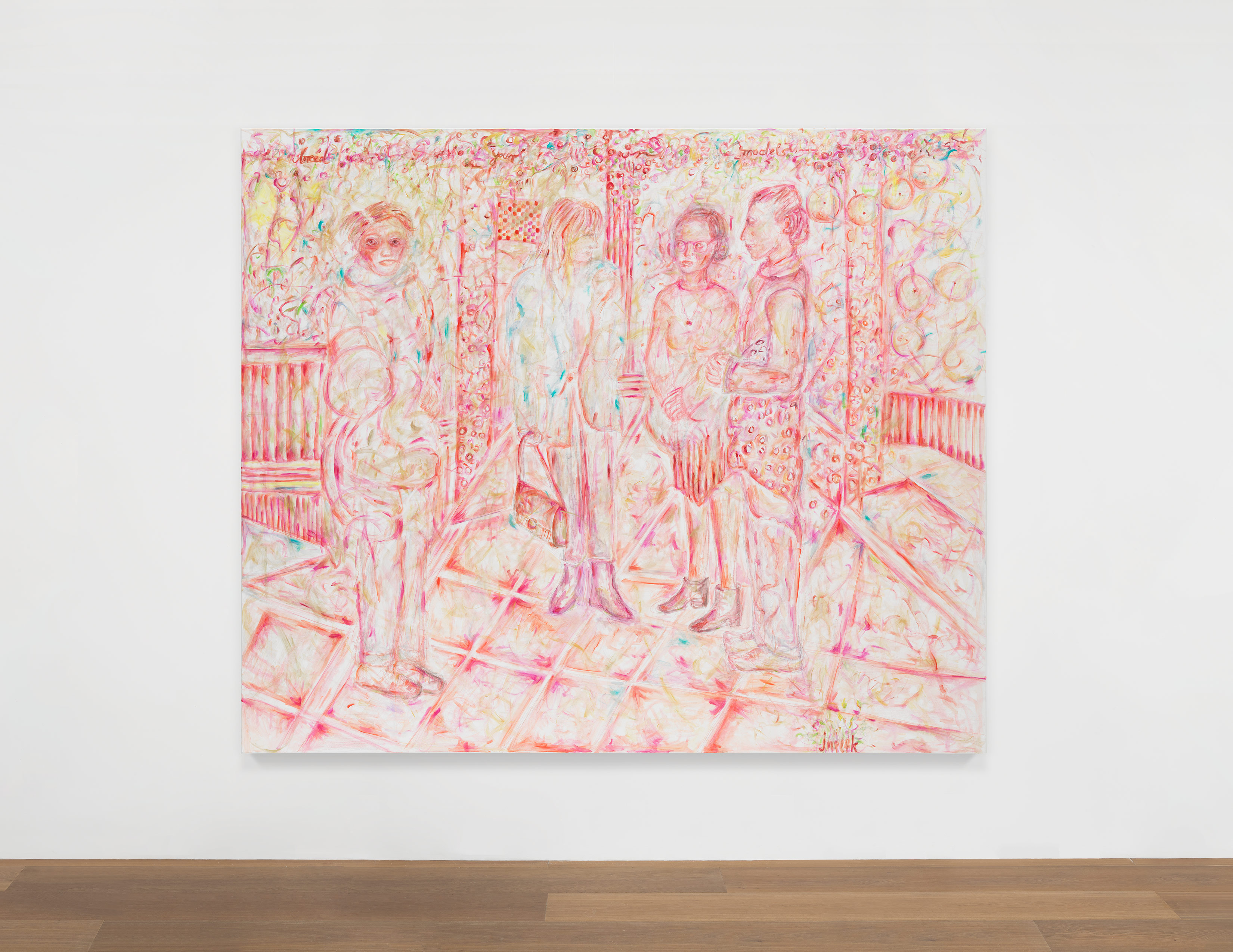 Installation view of Jutta Koether's painting 4 Women, JP, IG, CB, JK