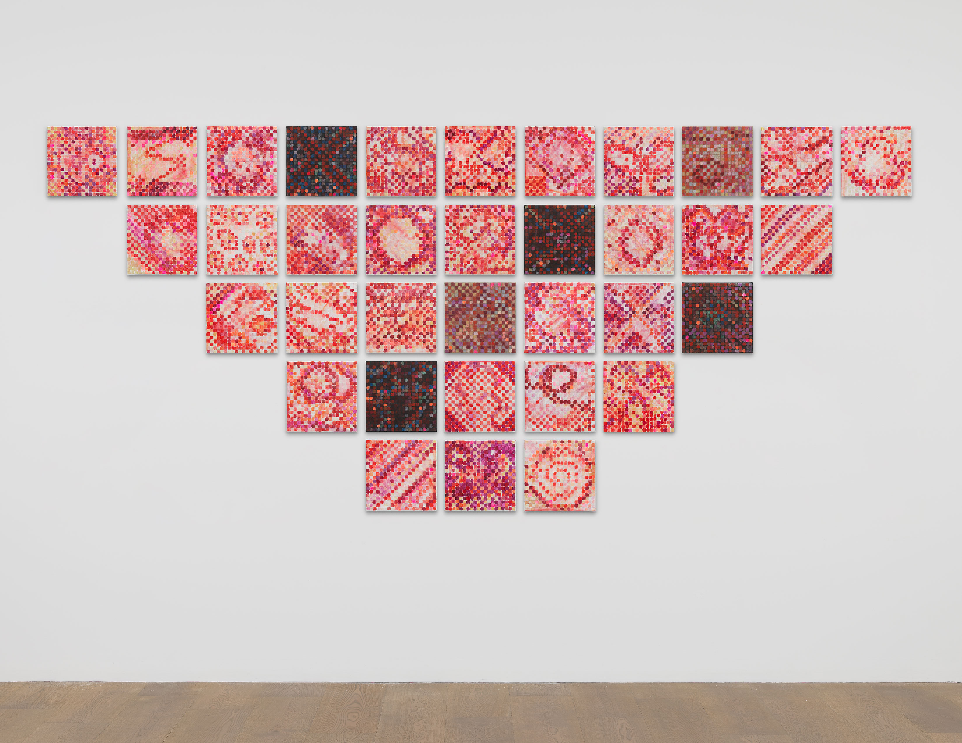 Installation view of Jutta Koether's 35-part painting Berlin Boogie #11