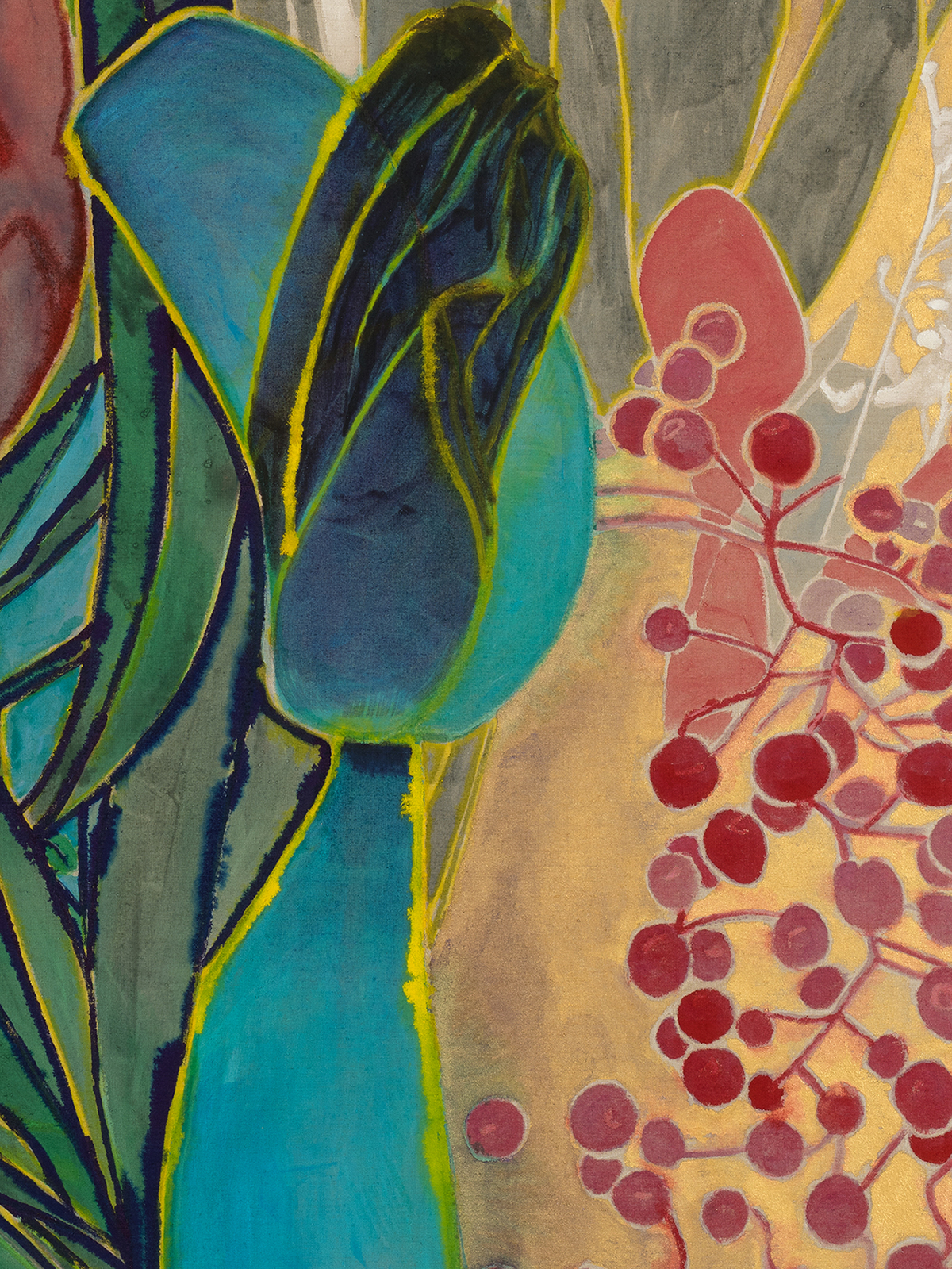 Detail view of Francesco Clemente's painting Winter Flowers XIII