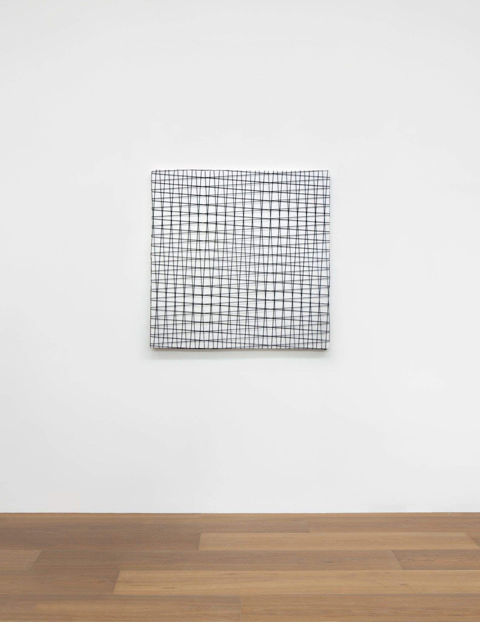 Install view of François Morellet's sculpture trames de grillage –4° +4°, 1978